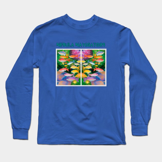 Nebula Navigators: Celestial Reflections of a Cosmic Fish School Long Sleeve T-Shirt by Nebula Nexus